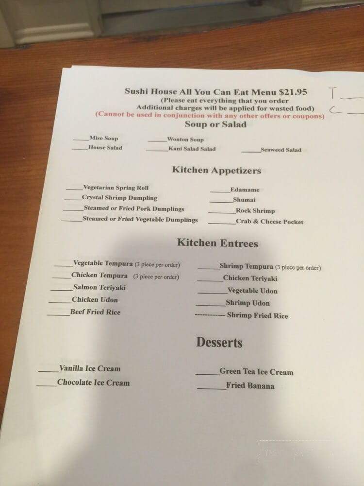 Menu Of The Sushi House In West Sand Lake Ny Menu Of The Sushi House In West Sand Lake Ny