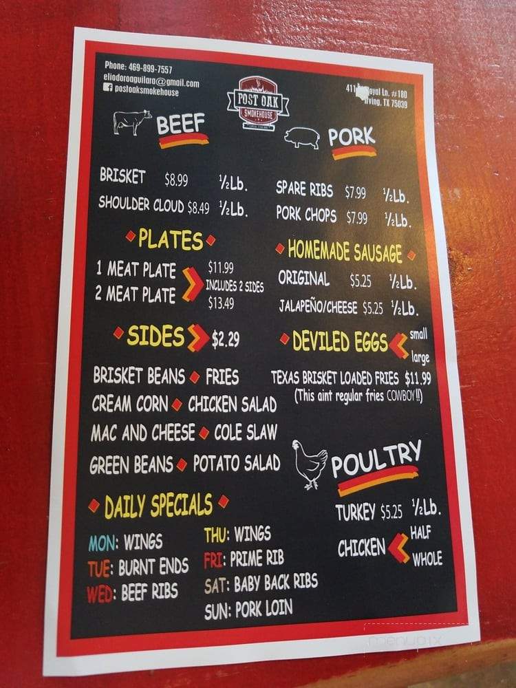 Post Oak Smokehouse - Irving, TX menu_pic