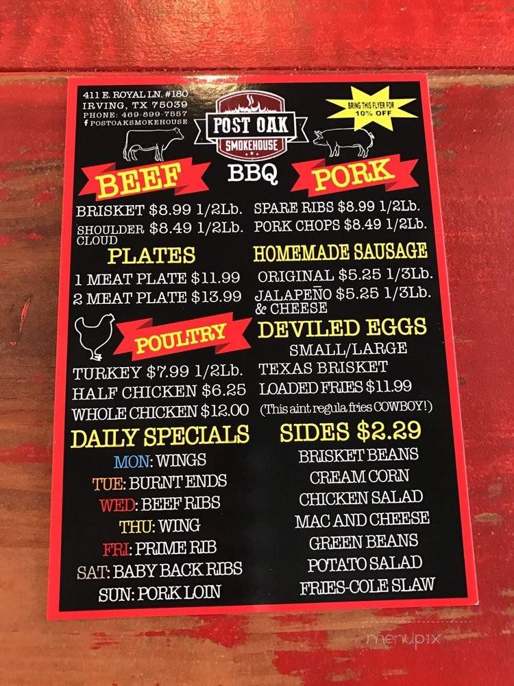 Post Oak Smokehouse - Irving, TX menu_pic