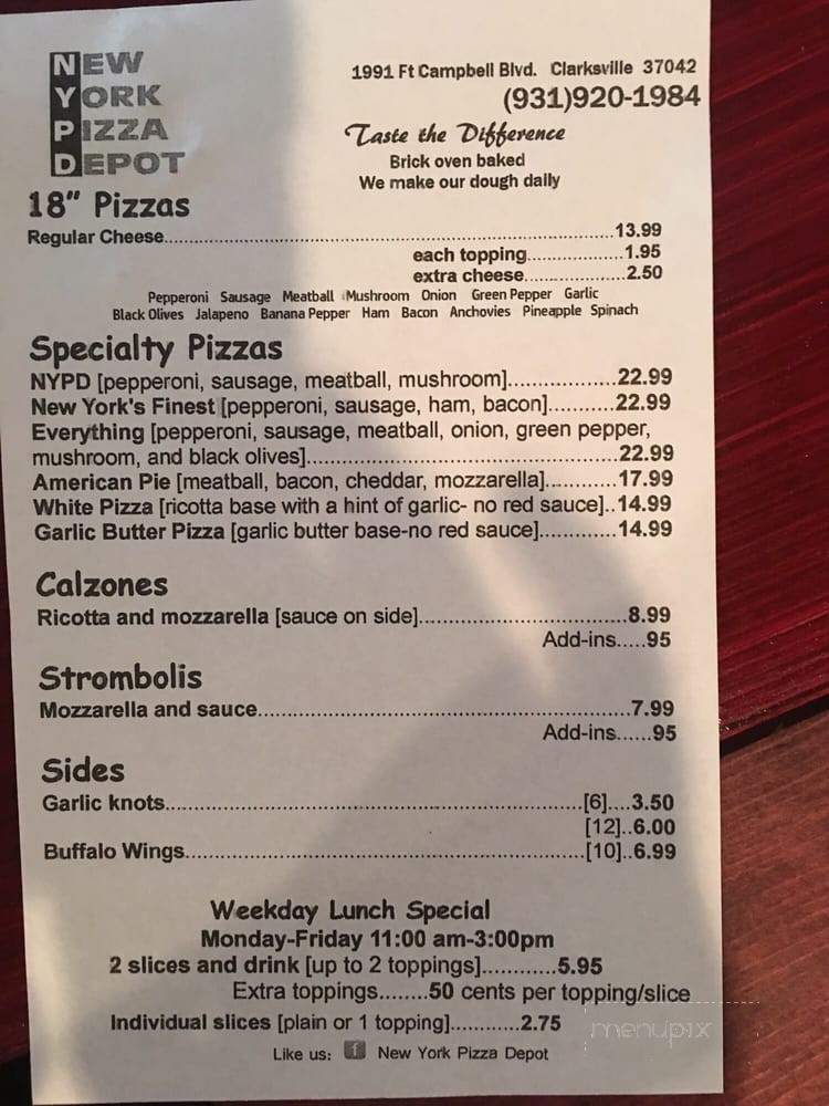 New York Pizza Depot - Clarksville, TN menu_pic