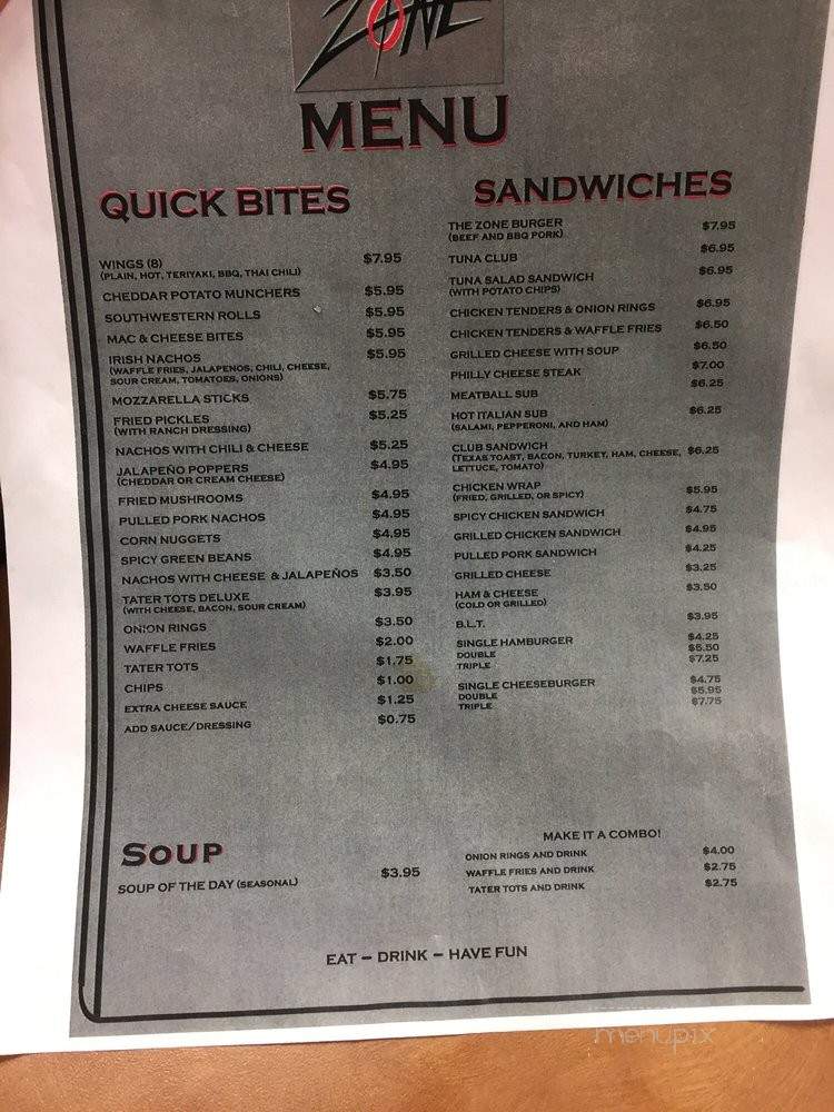 The Zone Sports Bar On Fort Campbell - Fort Campbell, KY menu_pic