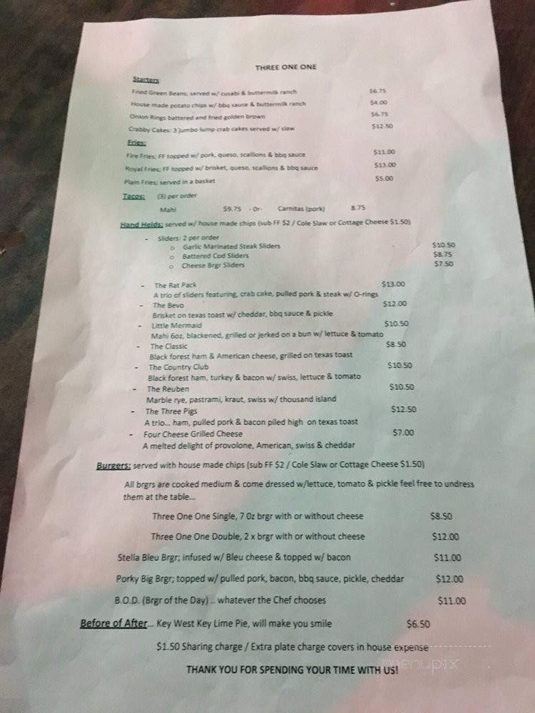 Three One One - Abilene, KS menu_pic