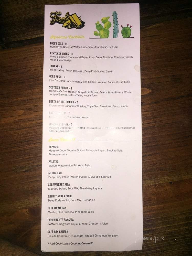 Fool's Gold Bar - El Paso, TX menu_pic
