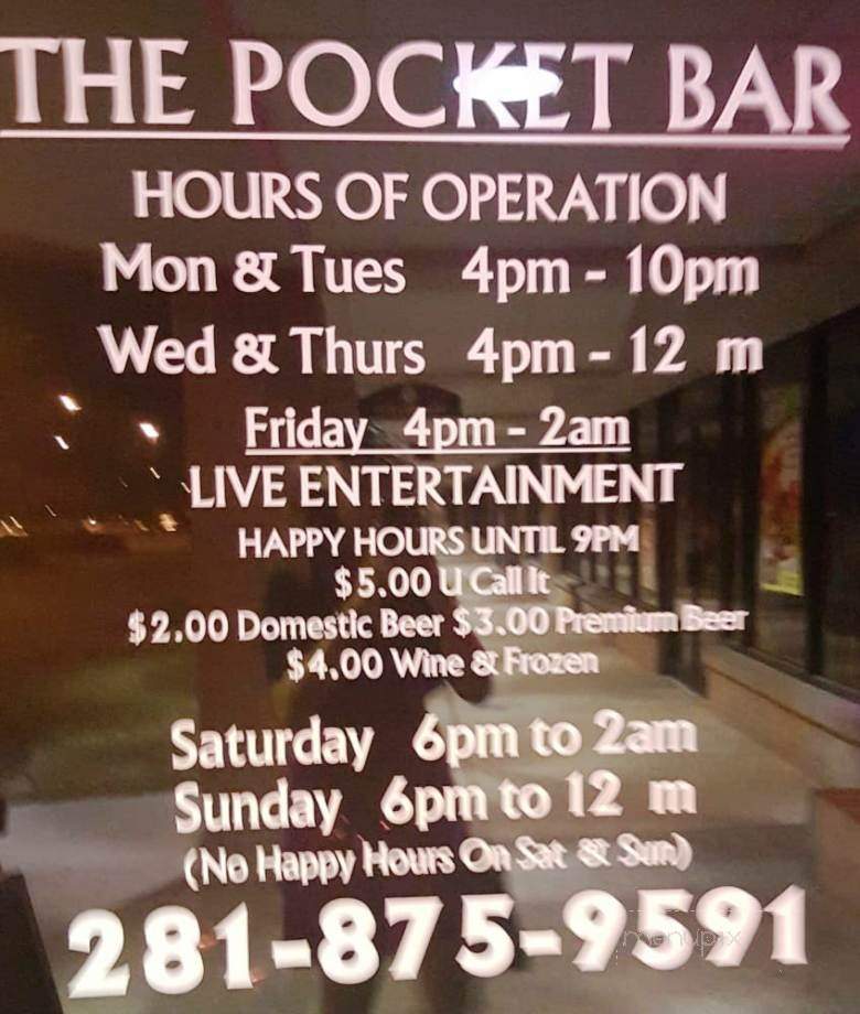 The Pocket Bar - Houston, TX menu_pic