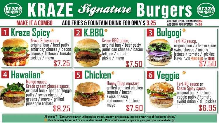Kraze Burger - Syracuse, NY menu_pic