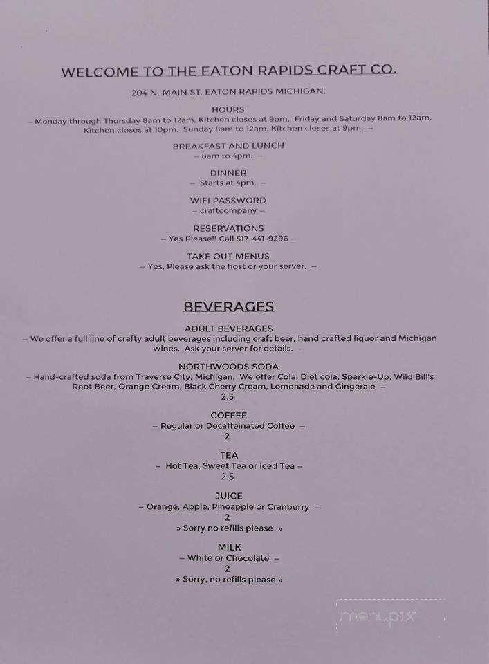 Eaton Rapids Craft - Eaton Rapids, MI menu_pic