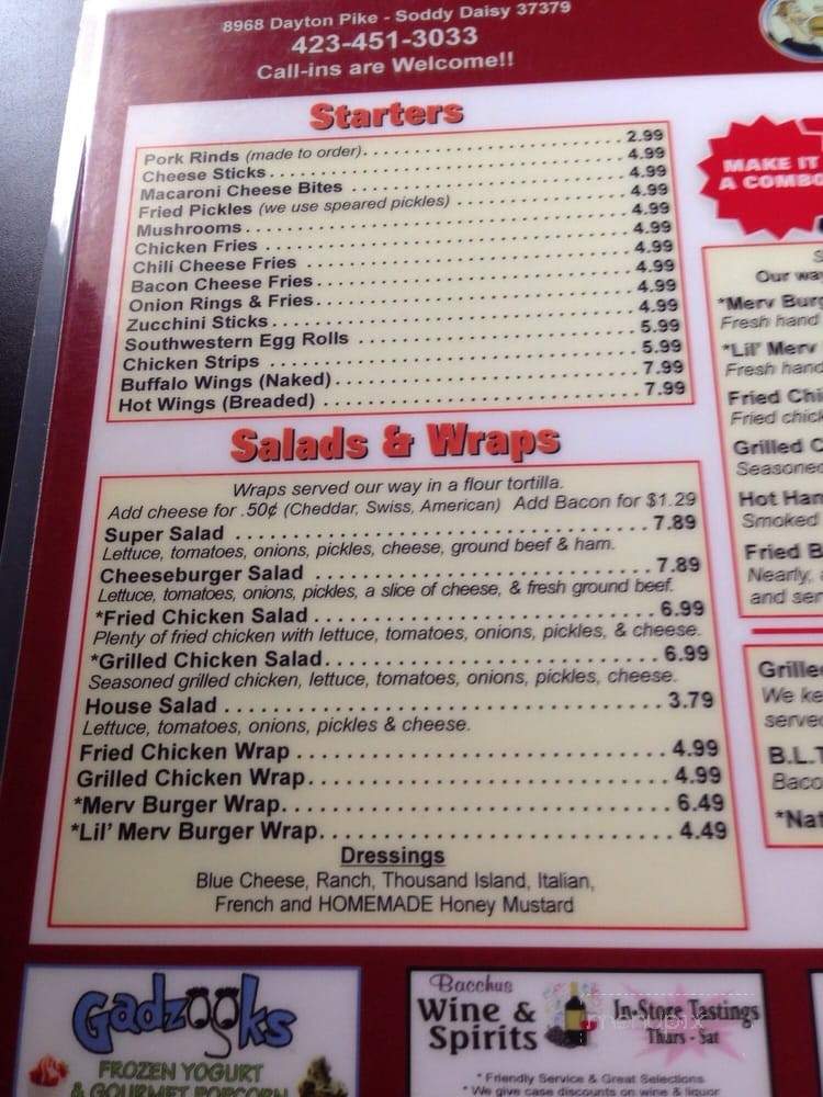 Merv's Burgers - Soddy-Daisy, TN menu_pic