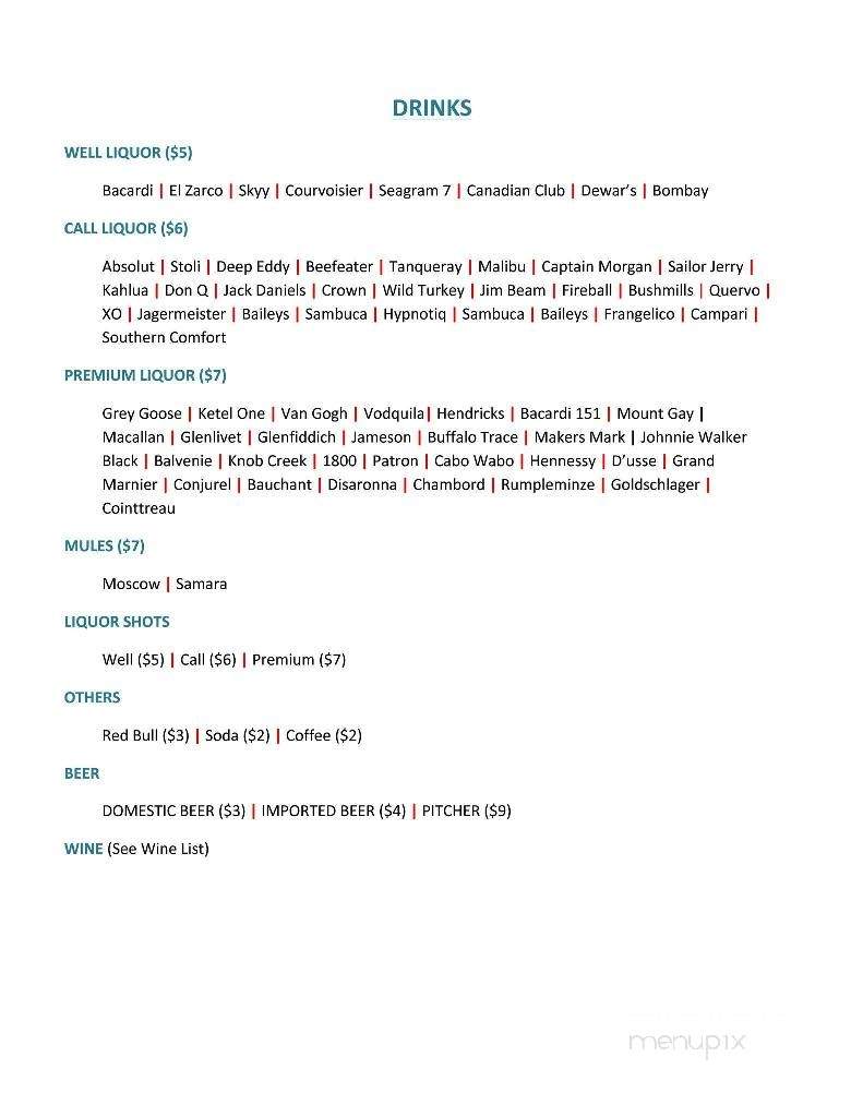 Aqua Lounge - Warner Robins, GA menu_pic