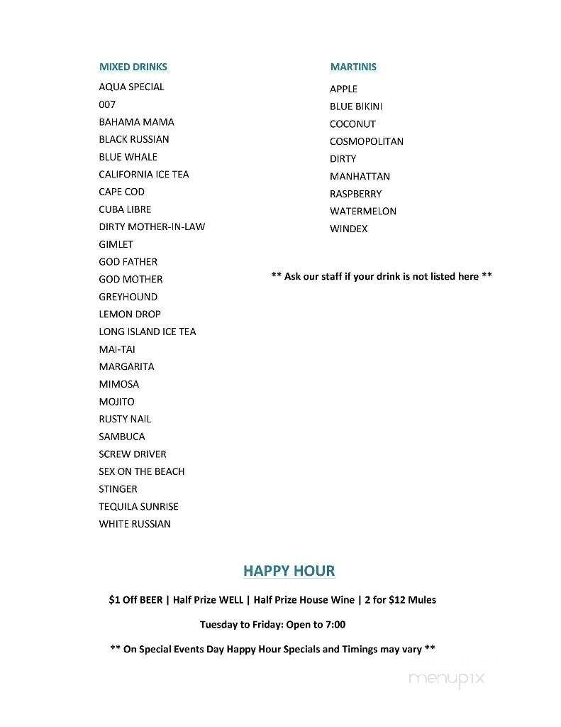 Aqua Lounge - Warner Robins, GA menu_pic