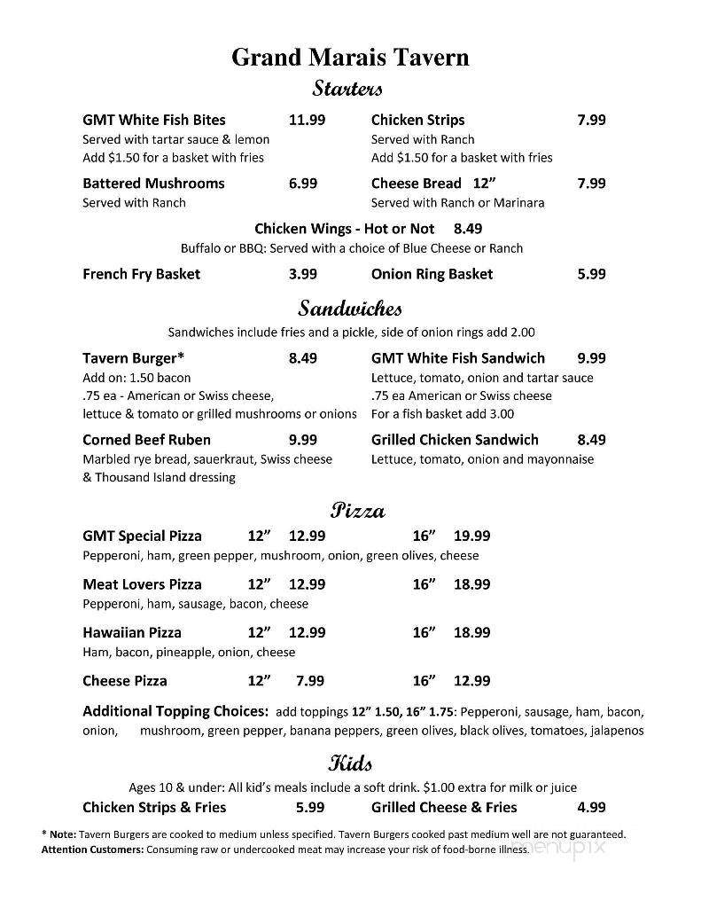 Grand Marais Tavern - Grand Marais, MI menu_pic