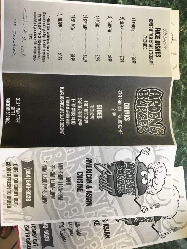 Arden's Burger & Grill - Anderson, SC menu_pic