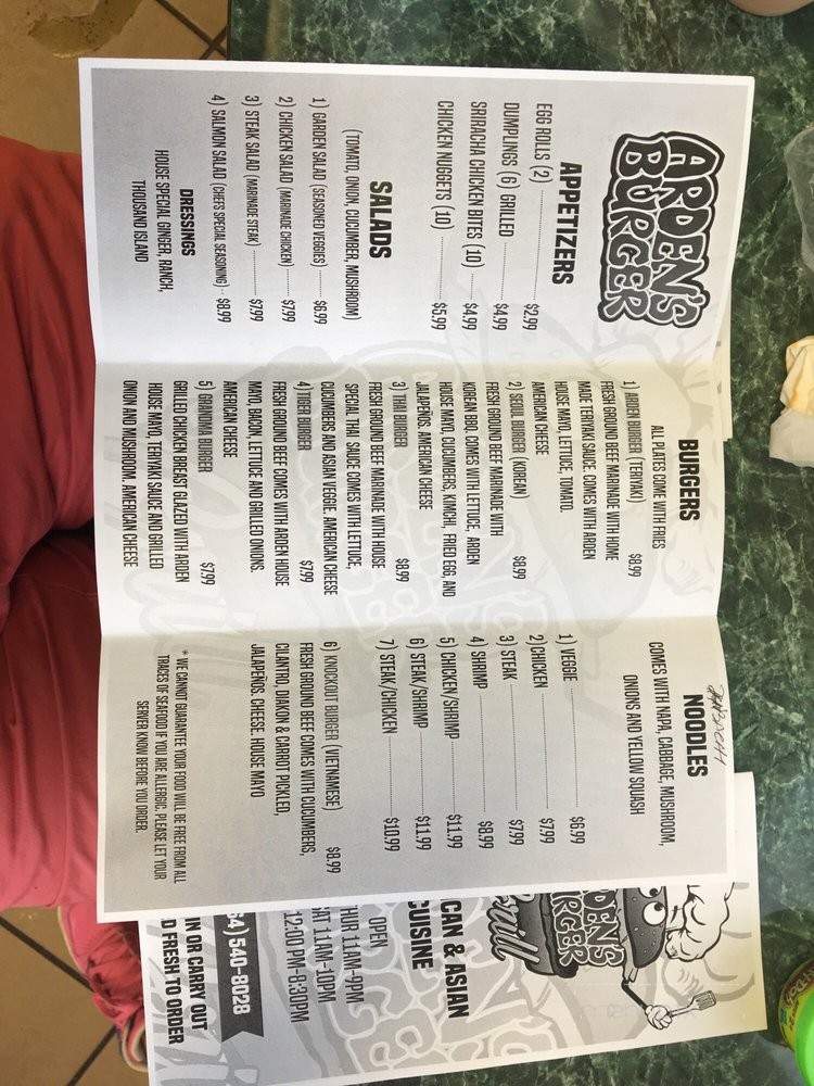 Arden's Burger & Grill - Anderson, SC menu_pic