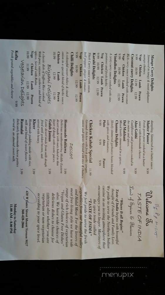 Taste of India - Mount Vernon, WA menu_pic