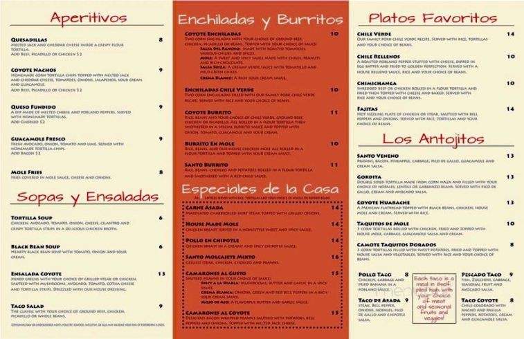 Santo Coyote - La Conner, WA menu_pic