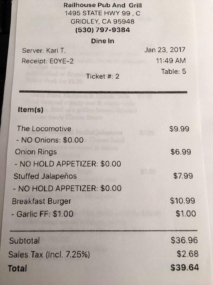 Rail House Pub & Grill - Gridley, CA menu_pic