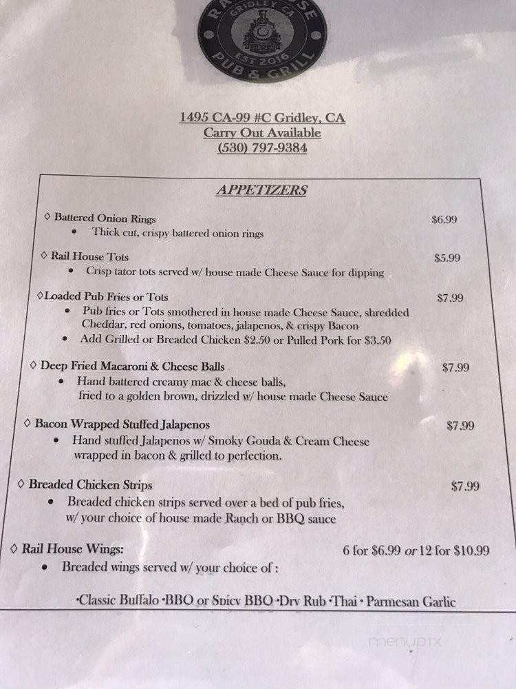 Rail House Pub & Grill - Gridley, CA menu_pic
