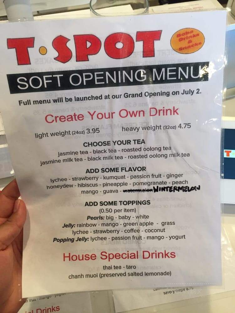 T Spot Boba Drinks & Snacks - San Jose, CA menu_pic