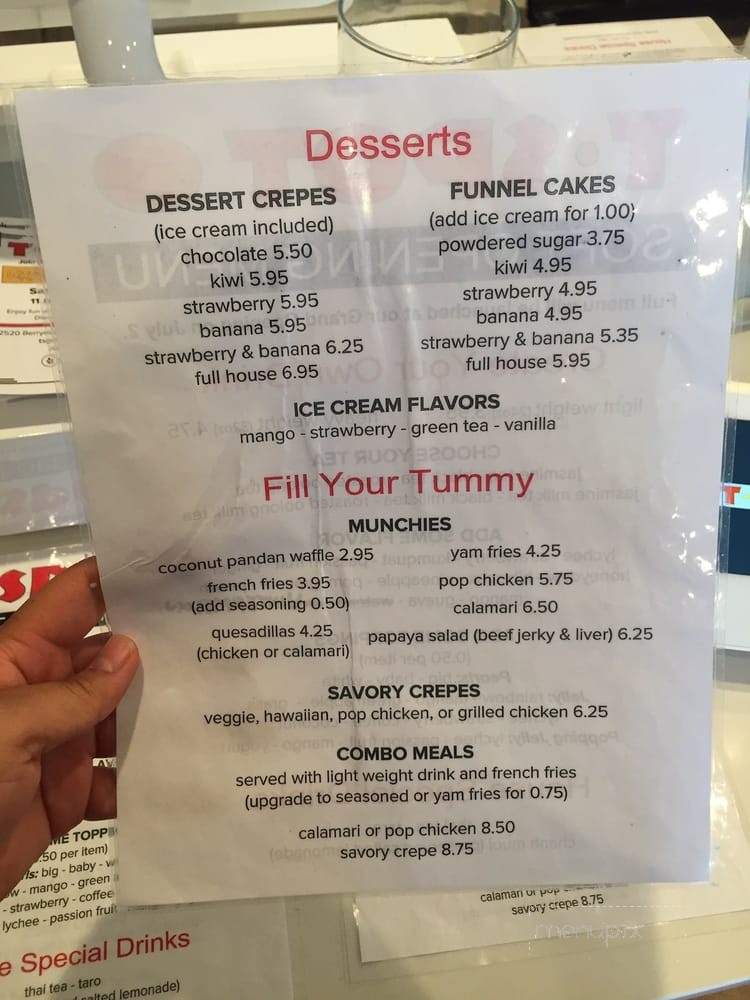 T Spot Boba Drinks & Snacks - San Jose, CA menu_pic