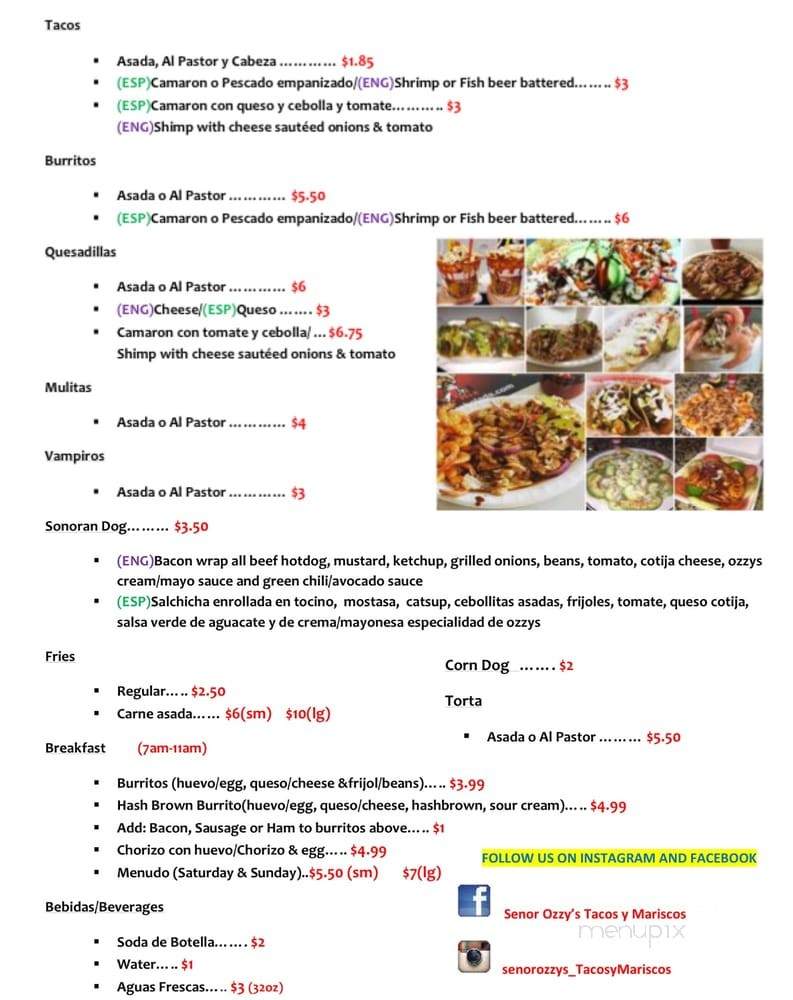 Senor Ozzy's Tacos Y Mariscos - Phoenix, AZ menu_pic