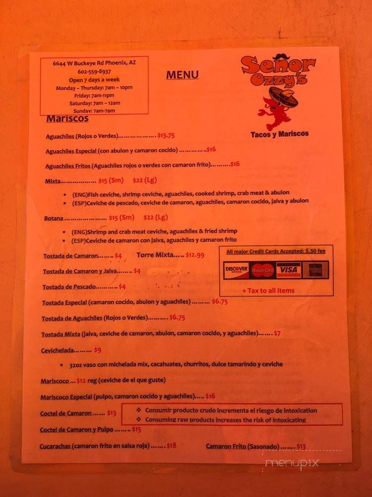 Senor Ozzy's Tacos Y Mariscos - Phoenix, AZ menu_pic
