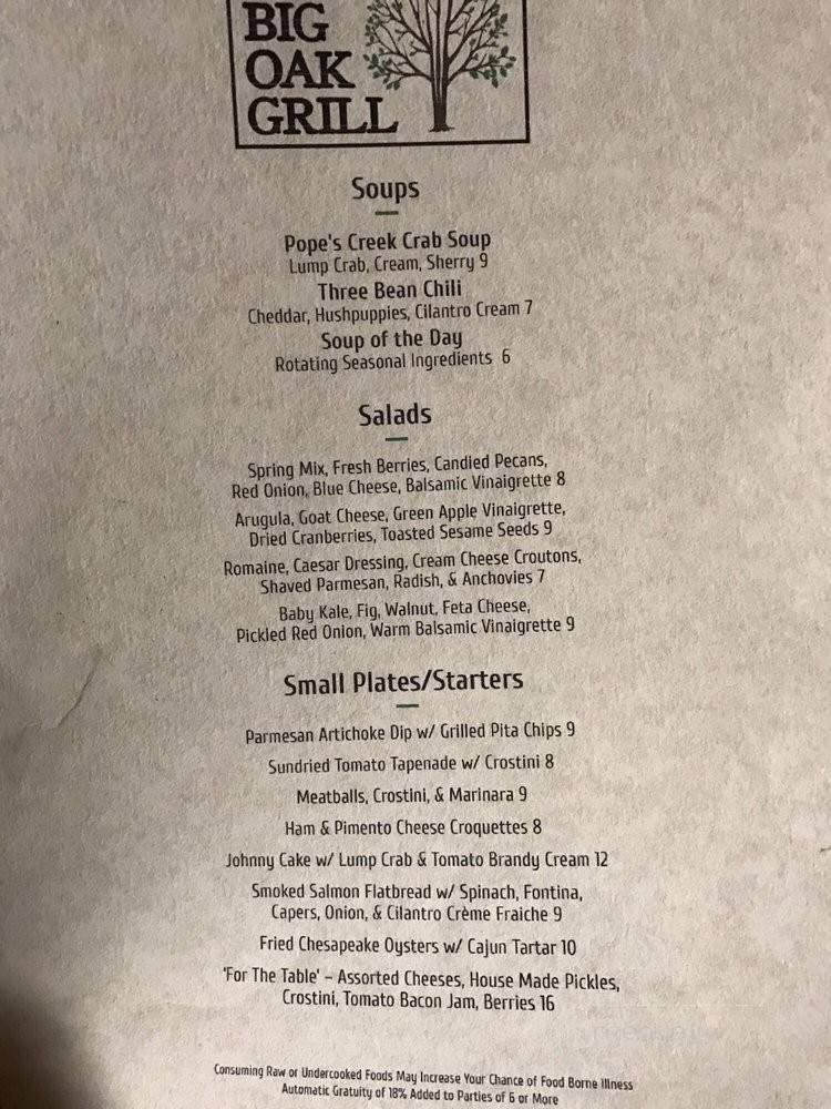 Big Oak Grill - Chester, VA menu_pic