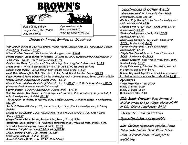Brown's Quality Seafood - Waynesboro, GA menu_pic