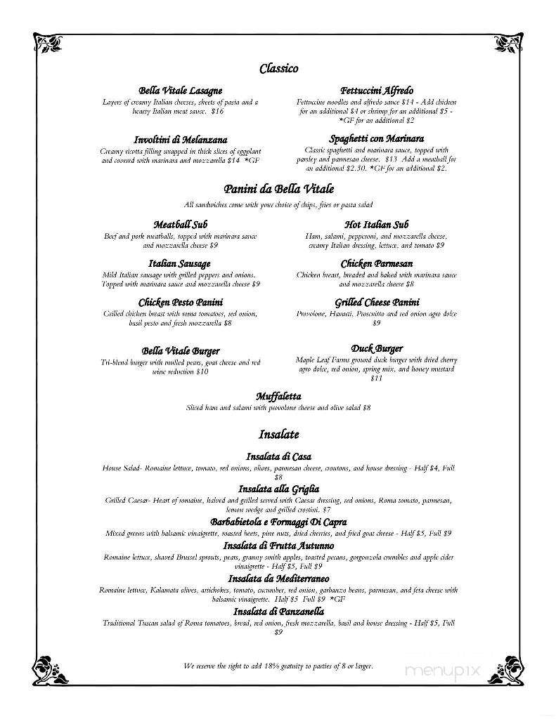 Bella Vitale Italian Eatery - Warsaw, IN menu_pic