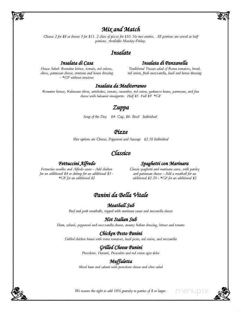 Bella Vitale Italian Eatery - Warsaw, IN menu_pic