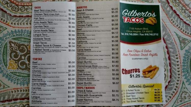 Gilberto's Tacos - Citrus Heights, CA menu_pic