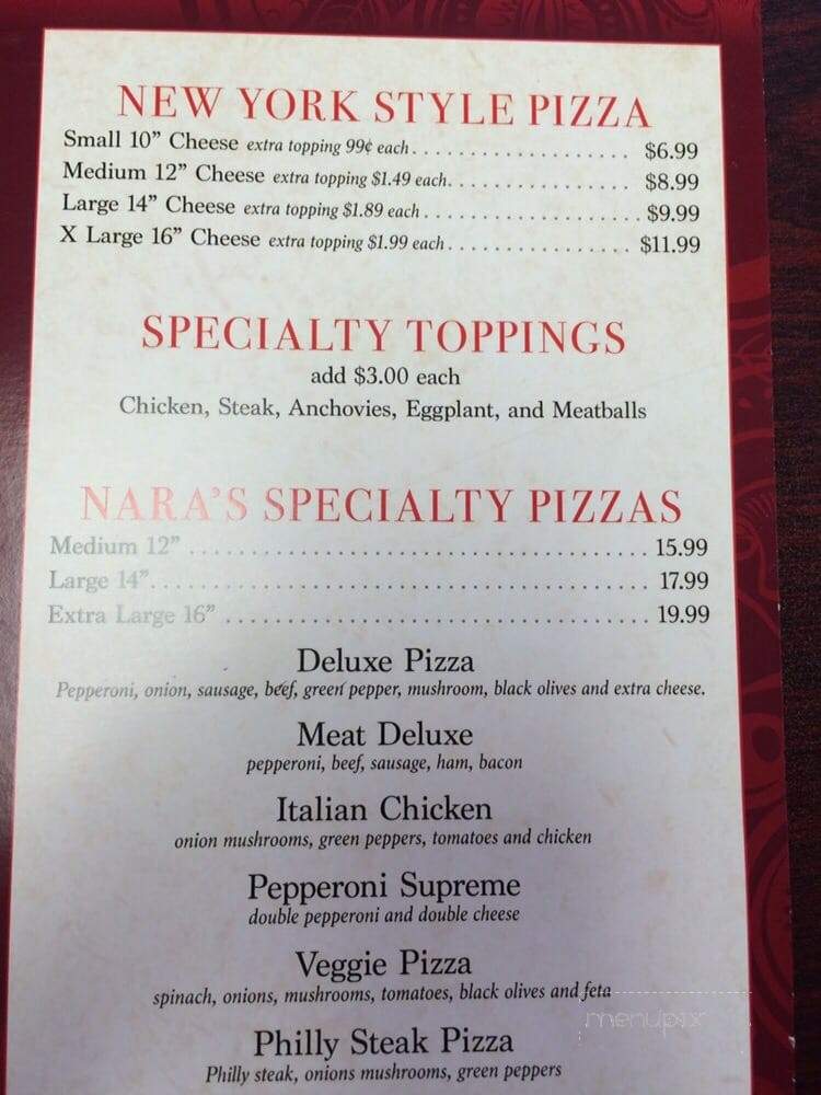 Nara Pizza and Grill - Fayetteville, NC menu_pic