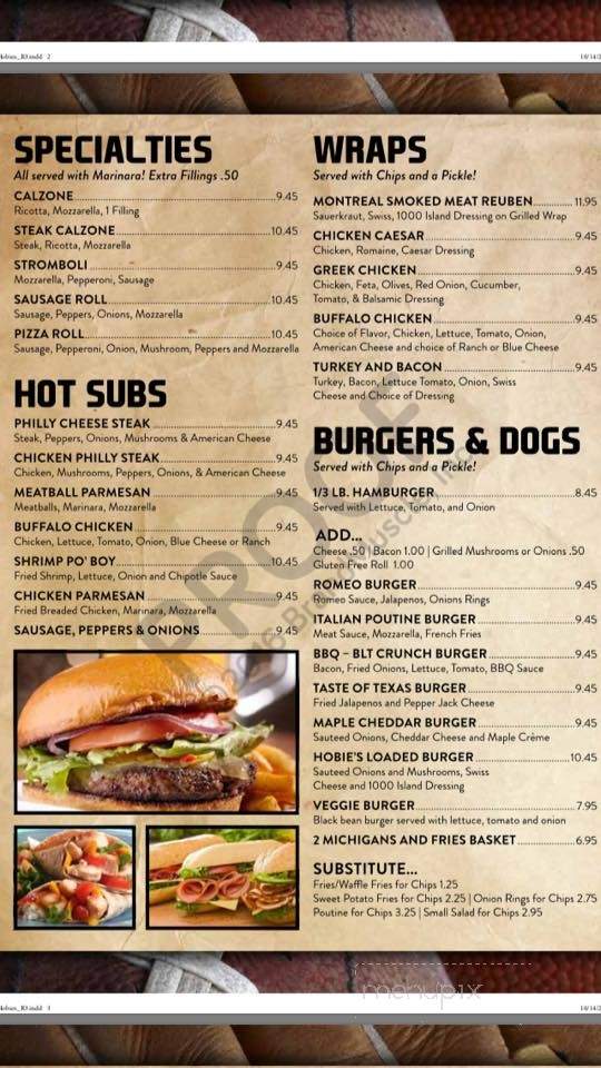 Hobis Sports Den - Plattsburgh, NY menu_pic