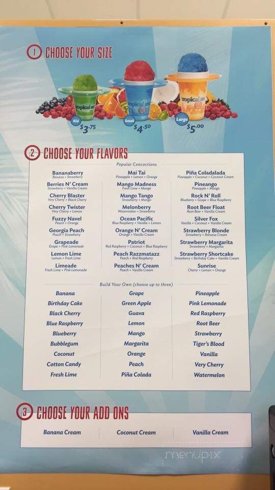 OBA Tropical Sno - Orange Beach, AL menu_pic