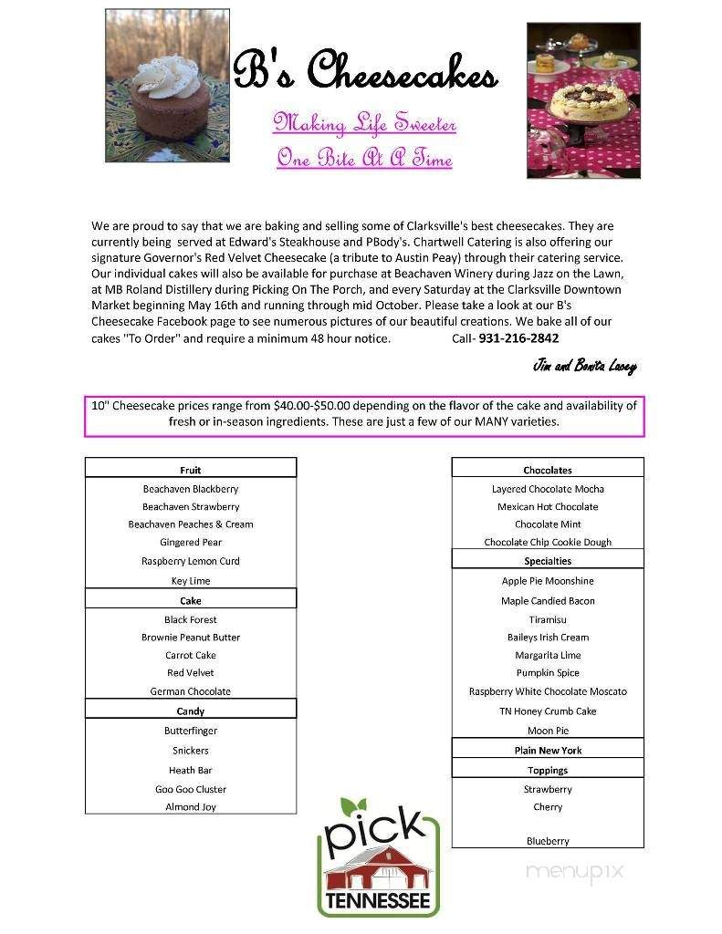 B's Cheesecakes - Clarksville, TN menu_pic