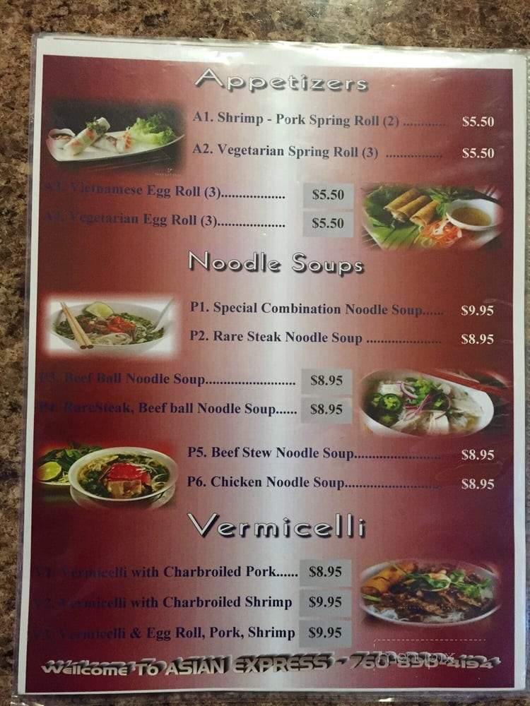 Asian Express Pho & Sandwich - Calexico, CA menu_pic
