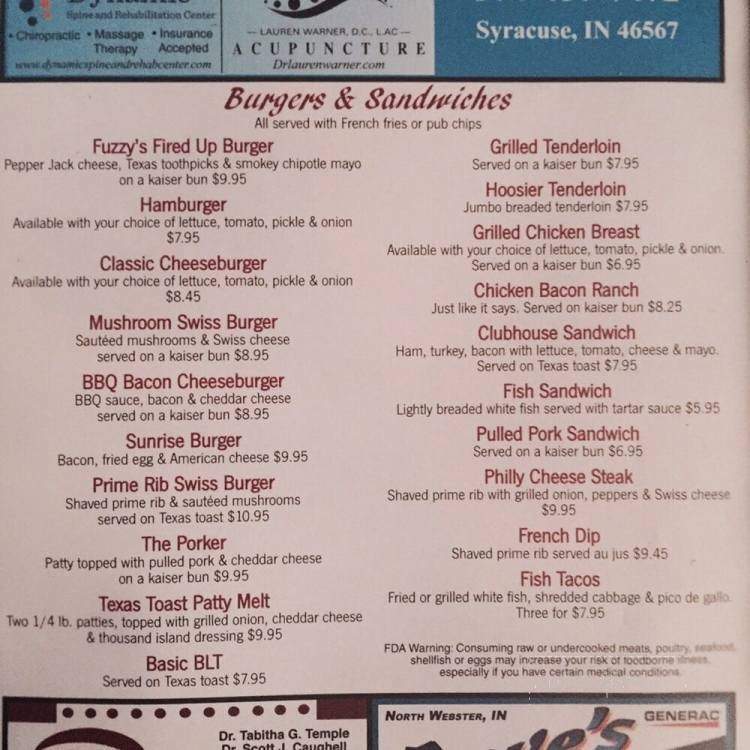 Fuzzy's Hideaway - North Webster, IN menu_pic