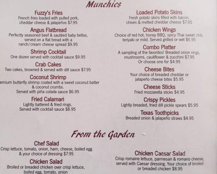 Fuzzy's Hideaway - North Webster, IN menu_pic