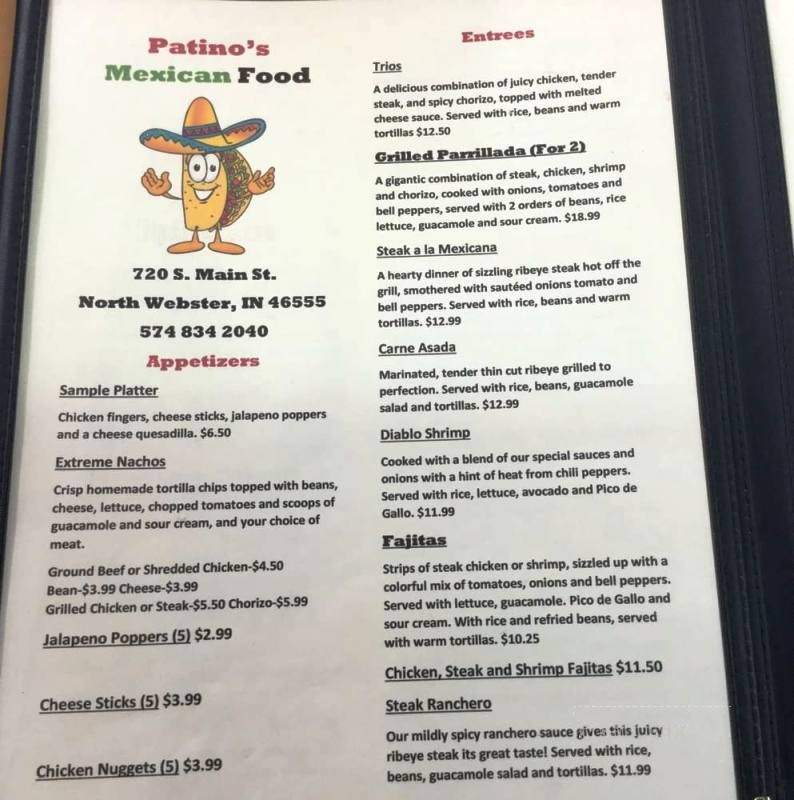 Patino's Mexican Food - North Webster, IN menu_pic