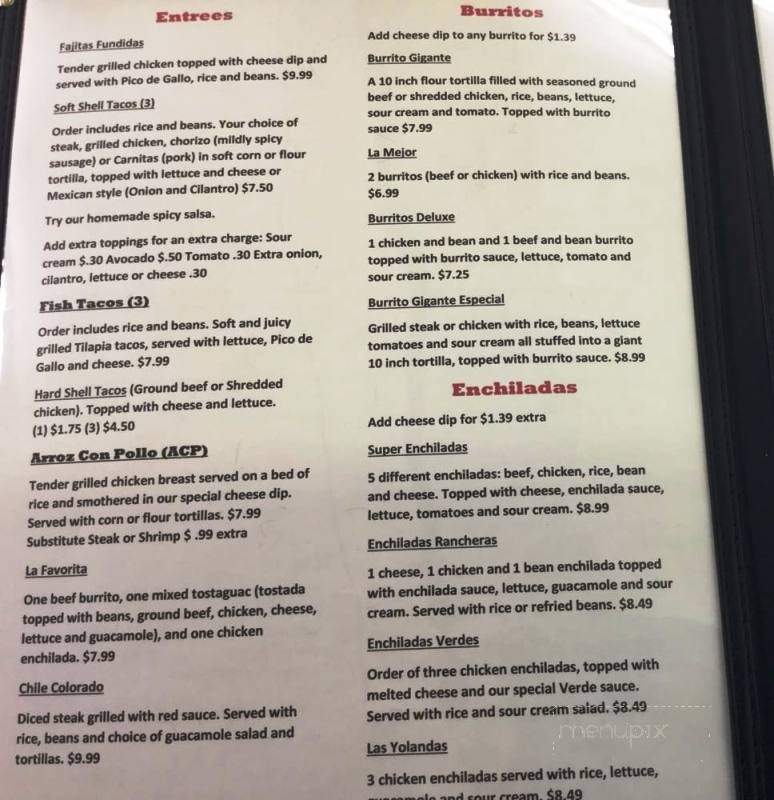 Patino's Mexican Food - North Webster, IN menu_pic