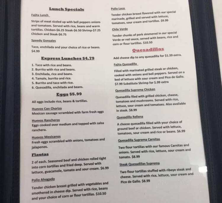 Patino's Mexican Food - North Webster, IN menu_pic