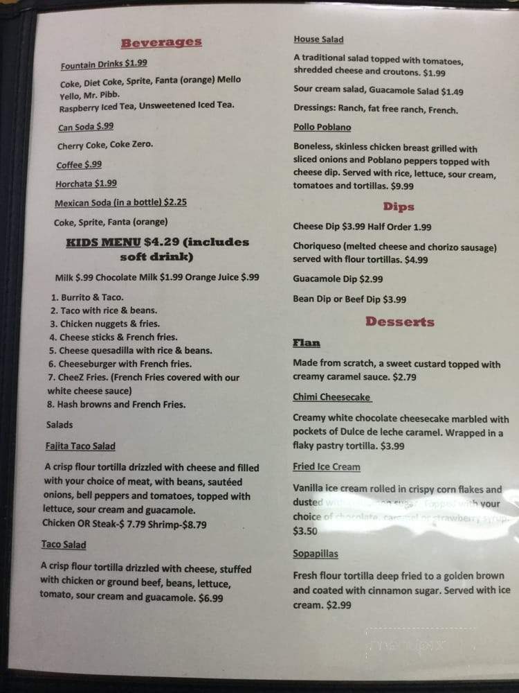 Patino's Mexican Food - North Webster, IN menu_pic