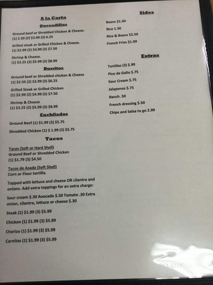 Patino's Mexican Food - North Webster, IN menu_pic