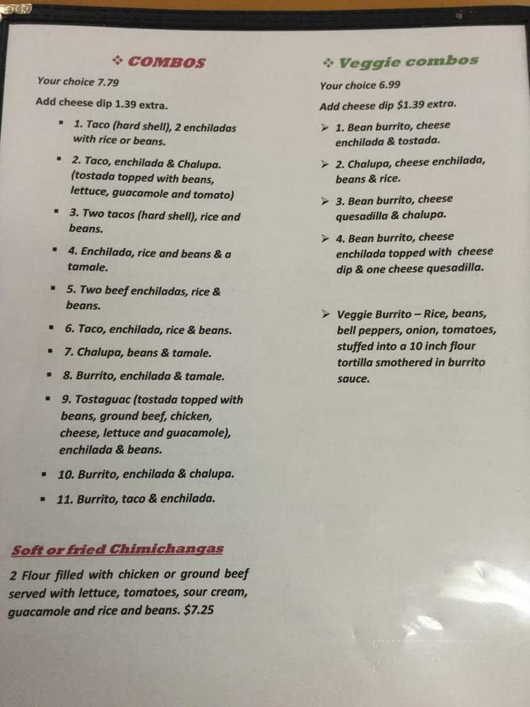 Patino's Mexican Food - North Webster, IN menu_pic
