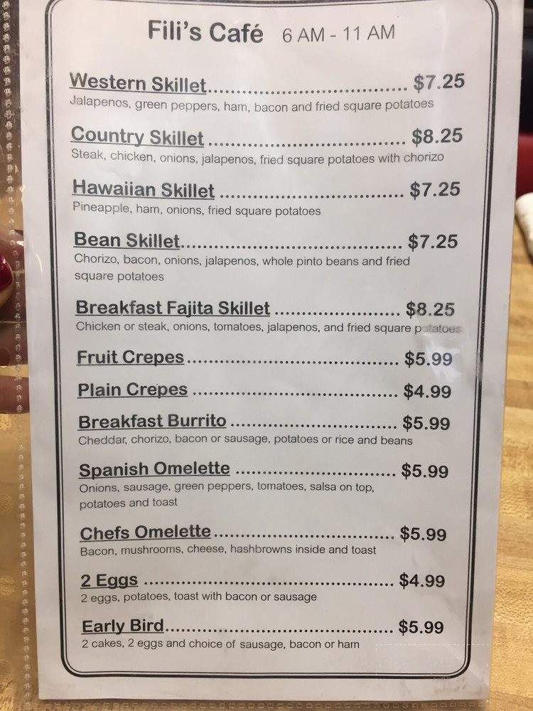 Filis Cafe - Cudahy, WI menu_pic