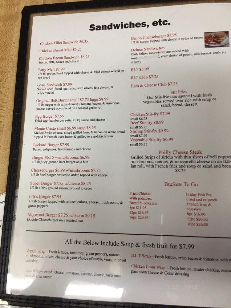 Filis Cafe - Cudahy, WI menu_pic