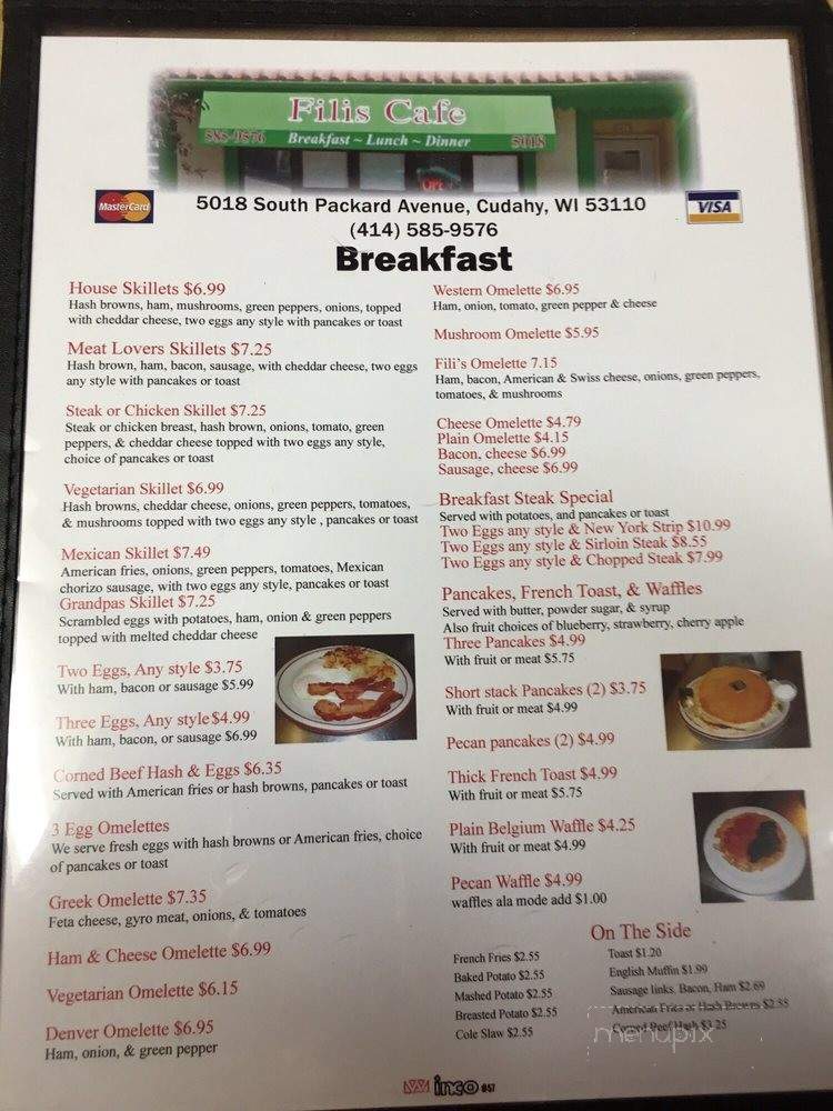 Filis Cafe - Cudahy, WI menu_pic