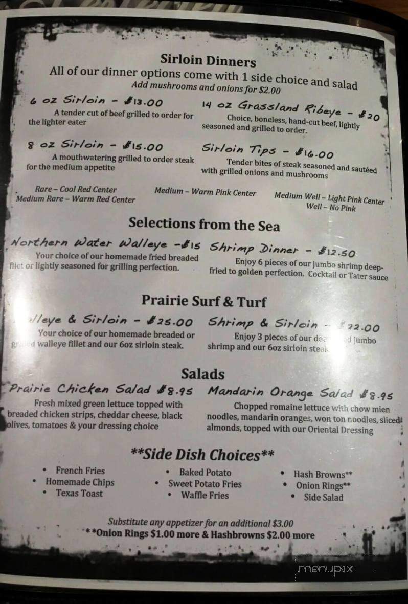 Silver Prairie Saloon - McLeod, ND menu_pic