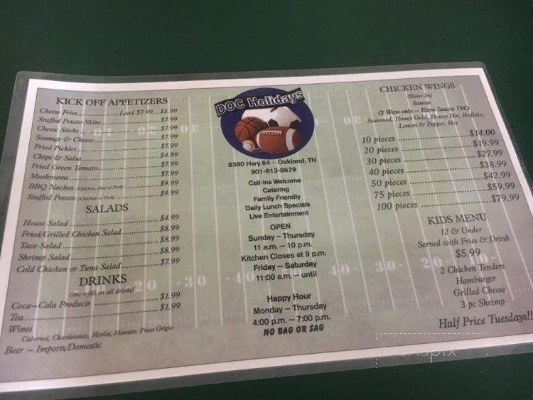 Doc Holiday's - Oakland, TN menu_pic