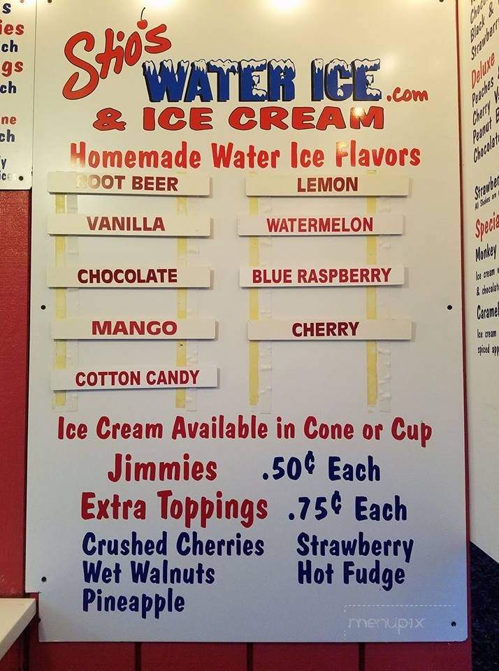 Stio's Water Ice and Ice Cream - Williamstown, NJ menu_pic