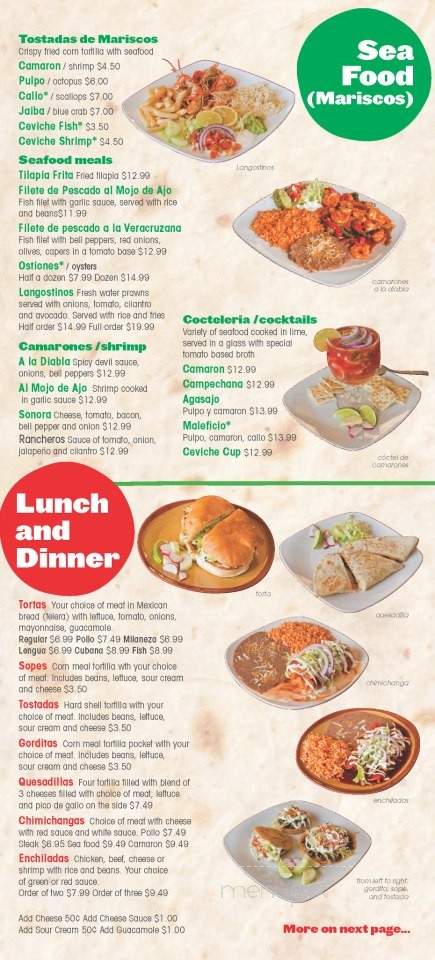 Sonora Taqueria - Sunnyvale, CA menu_pic