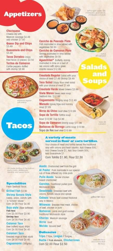 Sonora Taqueria - Sunnyvale, CA menu_pic